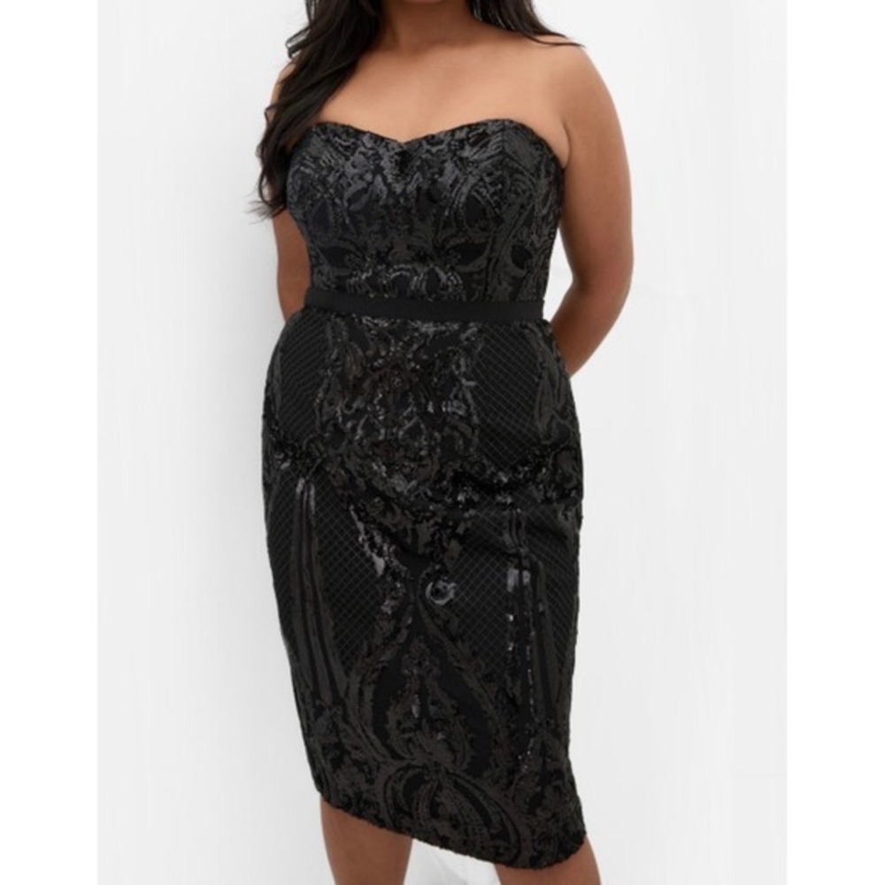 🆕city chic Sofia Black All-Over Sequins Sweetheart Neck Strapless Midi Dress 22